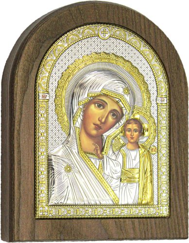 Иконы Казанская икона Божией Матери в серебряном окладе, натуральное дерево 13 х 16,5 см