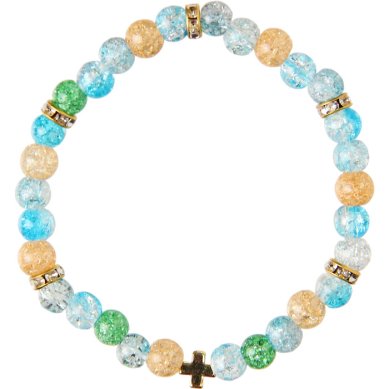 Утварь и подарки Браслет из камня кварц цветной сахарный с крестом, 30 звеньев