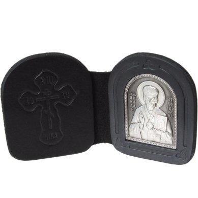Иконы Складень двойной кожаный Николай Чудотворец