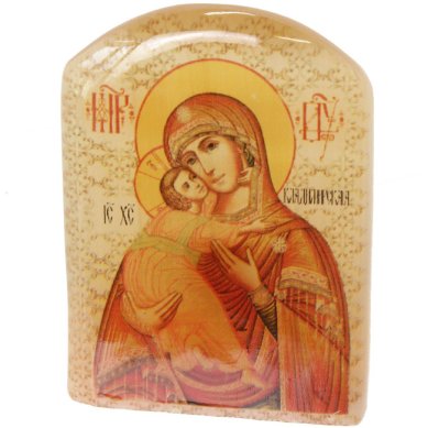 Иконы Владимирская, икона настольная из селенита (45 х 30 х 65 мм, 65 г)