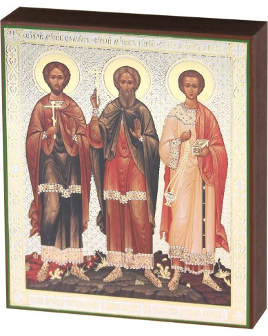 Иконы Гурий, Самон и Авив мученики икона на дереве (17 х 21 см)