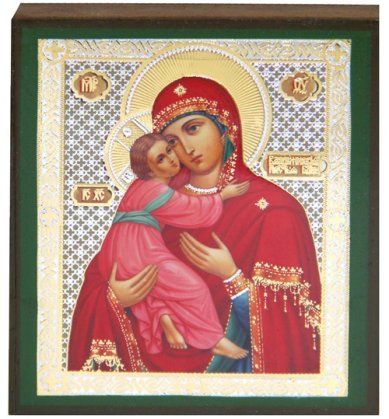 Иконы Владимирская икона Божией Матери, литография на дереве (6 х 7 см)