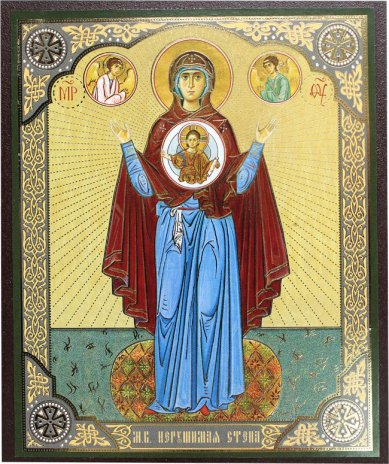 Иконы Нерушимая стена икона Божией Матери на МДФ (10,3 х 12,3 см)