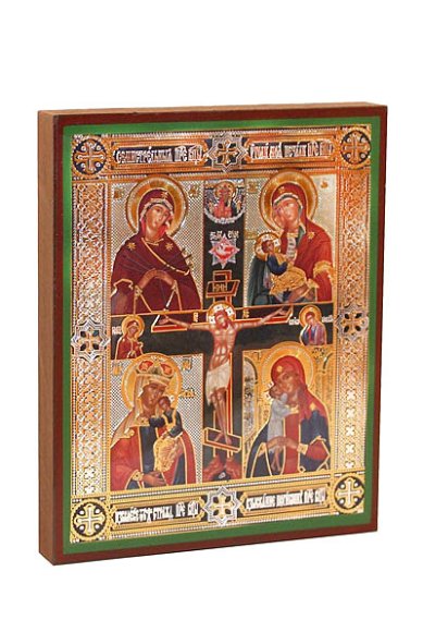 Иконы Четырехчастная икона с распятием, литография на дереве (13 х 16 см)
