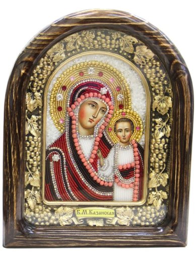 Иконы Казанская икона Божией Матери из бисера (белый фон, 18,5 х 23 см)