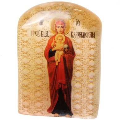 Иконы Валаамская, икона настольная из селенита (45 х 30 х 65 мм, 65 г)