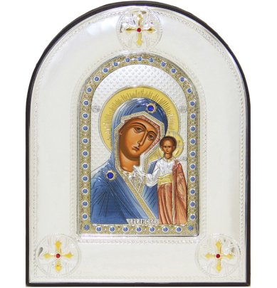 Иконы Казанская икона в серебряном окладе ручная работа (14 х 18 см)