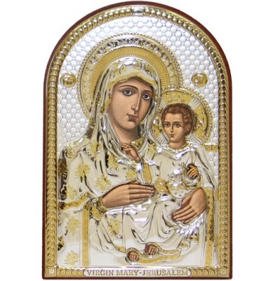 Иконы Иерусалимская икона Божией Матери в серебряном окладе, ручная работа (7,5 х 11 см)