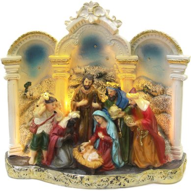 Утварь и подарки Рождественская композиция с подсветкой Святое Семейство, высота 26 см