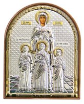 Иконы Вера, Надежа, Любовь и их мать София икона в серебряном окладе на пластике (8,5 х 10,5 см)