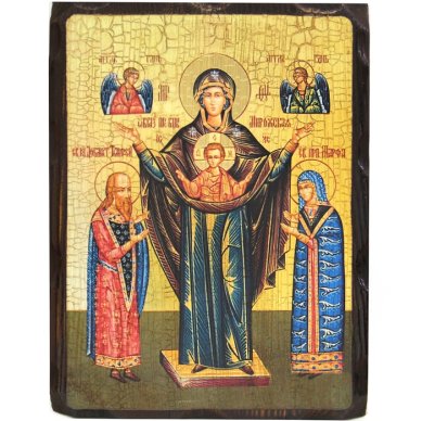 Иконы Мирожская икона Божией Матери на дереве под старину (18 х 24 см)