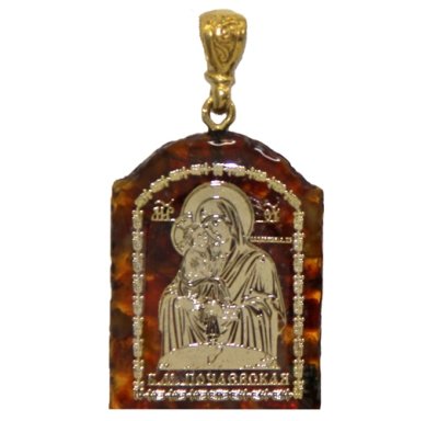 Утварь и подарки Медальон-образок из янтаря «Почаевская БМ» (2,3 х 3 см)