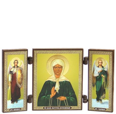Иконы Матрона Московская с архангелами складень тройной (13 х 7,5 см)