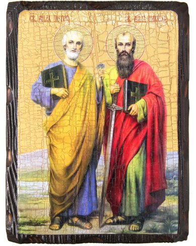 Иконы Петр и Павел апостолы, икона на дереве под старину (18 х 24 см)