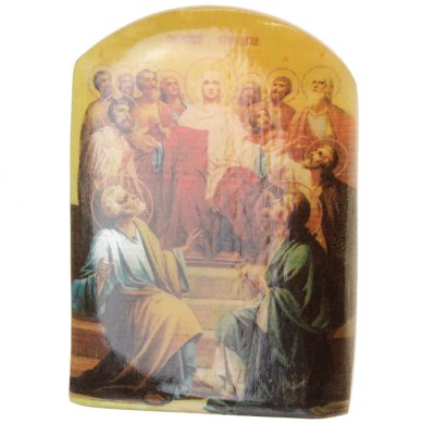 Иконы Пятидесятница, икона настольная из селенита (45 х 30 х 65 мм, 65 г)