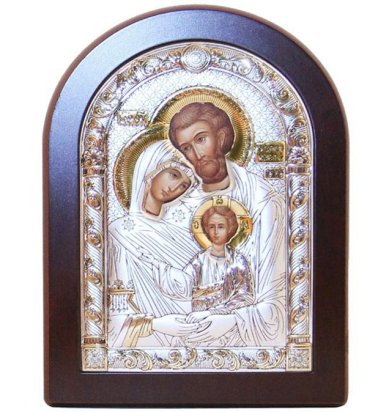 Иконы Святое Семейство, икона в серебряном окладе, ручная работа (17,5 х 22,5 см)