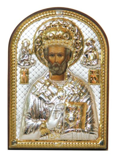 Иконы Николай Чудотворец икона в серебряном окладе, ручная работа (4,5 х 6,5 см)
