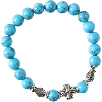 Утварь и подарки Браслет 20 зерен из камня бирюза (с крестом и рыбками)