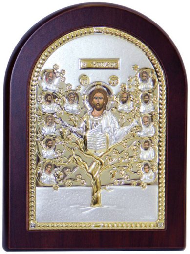 Иконы Икона Древо Жизни икона Спасителя в серебряном окладе, ручная работа (12 х 16,3 см)