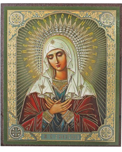 Иконы Умиление икона Божией Матери на МДФ (10,3 х 12,3 см)