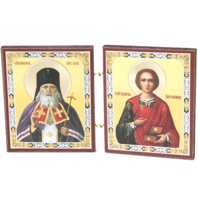 Иконы Складень двойной Лука Крымский, Пантелеимон (размер иконы 6 х 7,5 см)