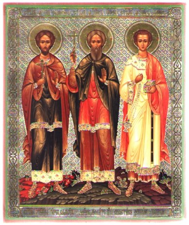 Иконы Гурий, Самон и Авив мученики икона на дереве (17 х 21 см)