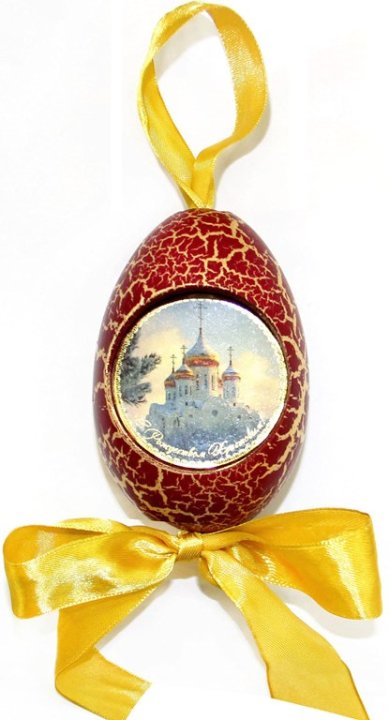 Утварь и подарки Рождественская подвеска яйцо «С Рождеством Христовым!» (храм, красное)