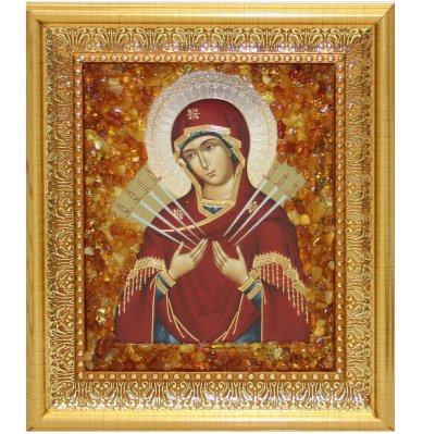 Иконы Семистрельная икона Божией Матери с янтарем (15,5 х 17,5 см)