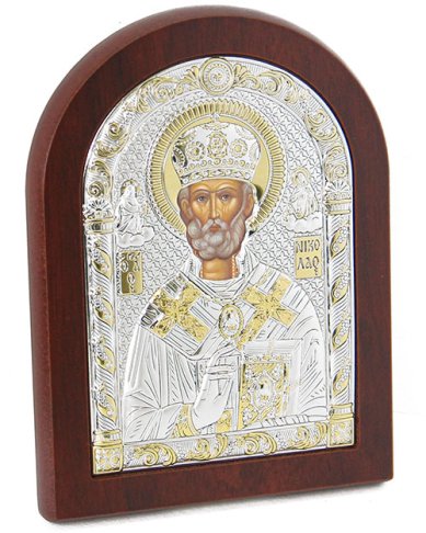 Иконы Николай Чудотворец икона в серебряном окладе, ручная работа (12 х 16 см)