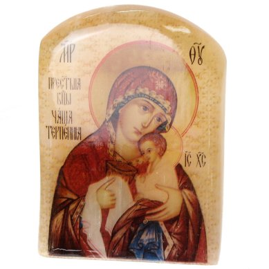 Иконы Чаша Терпения, икона настольная из селенита (45 х 30 х 65 мм, 65 г)