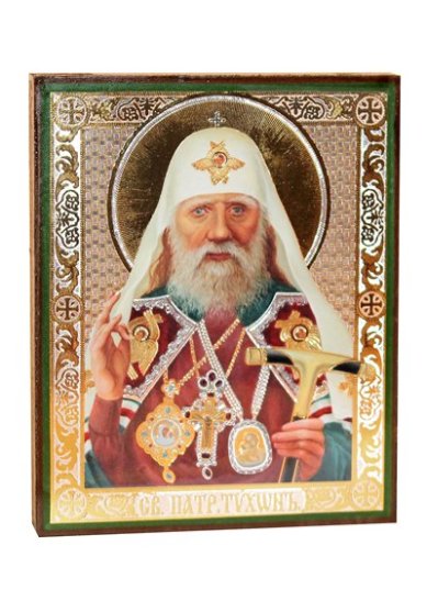 Иконы Тихон Московский патриарх икона, литография на дереве (13 х 16 см)