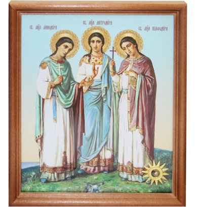 Иконы Минодора, Нимфодора, Митродора святые, икона с мощевиком (20 х 24 см, Софрино) 