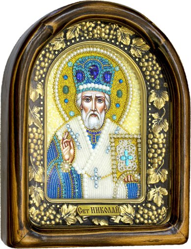 Иконы Николай Чудотворец, икона из бисера 185 х 230 мм
