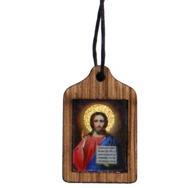 Утварь и подарки Медальон-образок из дуба с гайтаном «Спаситель. Ангелы» (2 х 3,5 см)