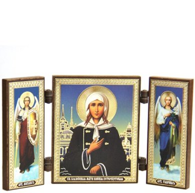Иконы Ксения Петербургская с архангелами складень тройной (13 х 7,5 см)
