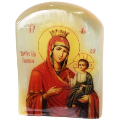 Иконы Иверская, икона настольная из селенита (45 х 30 х 65 мм, 65 г)