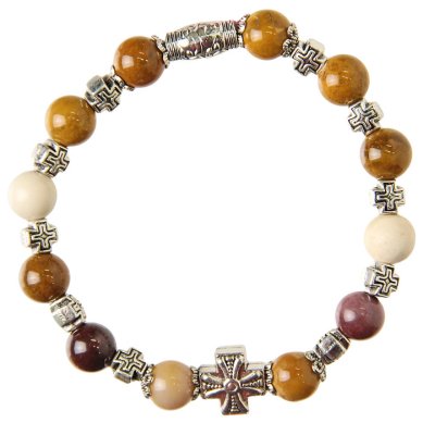 Утварь и подарки Браслет 12 звеньев из камня яшма с крестиками (d = 8 мм)