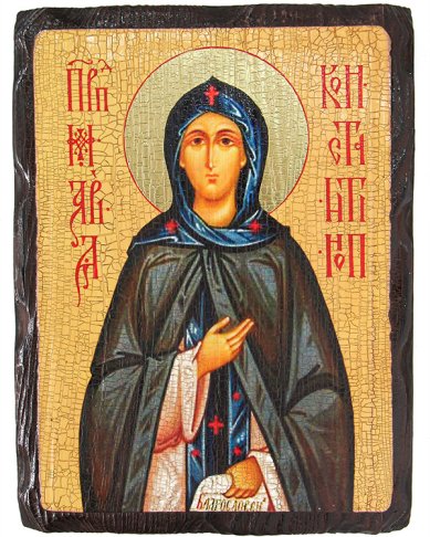 Иконы Мария Константинопольская Палестинская преподобная, икона на доске под старину 18х24 см