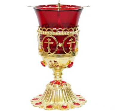Утварь и подарки Лампада настольная с красным стаканом, эмаль (высота 15 см)