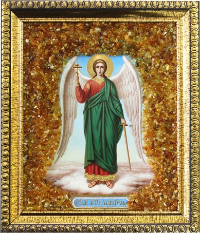 Иконы Ангел Хранитель, икона с янтарной крошкой, 14 х 16 см