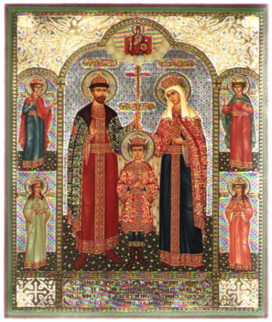 Иконы Царственные мученики икона, литография на дереве (18 х 21 см)