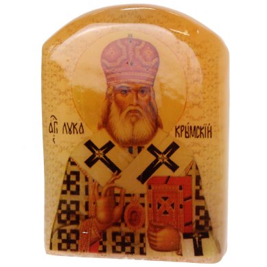 Иконы Лука Крымский, икона настольная из селенита (45 х 30 х 65 мм, 65 г)