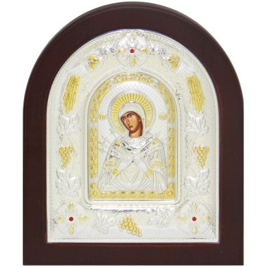Иконы Семистрельная икона Божией Матери в серебряном окладе ручная работа (11,5 х 13 см)
