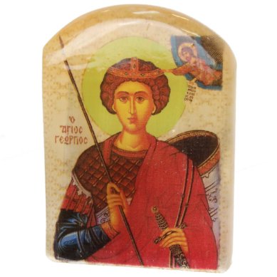 Иконы Георгий Победоносец, икона настольная из селенита (45 х 30 х 65 мм, 65 г)