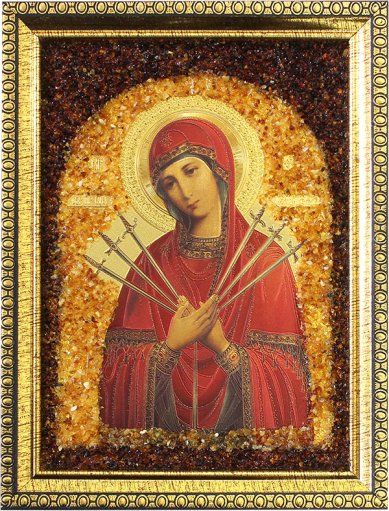 Иконы Умягчение злых сердец икона Божией Матери с янтарной крошкой (16 х 20 см)