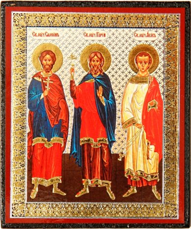 Иконы Гурий, Самон, Авив святые мученики икона на дереве (6х7 см, Софрино)