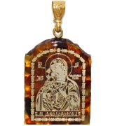 Иконы Медальон-образок из янтаря «Феодоровская БМ» (2,3 х 3 см)