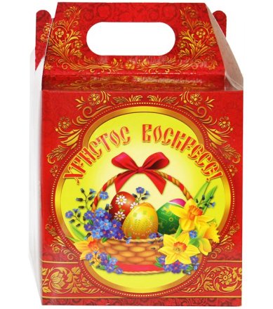 Утварь и подарки Коробка подарочная пасхальная для кулича «Кулич и корзинка с цветами»