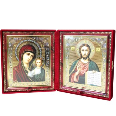 Иконы Складень ручной работы (бархат, размер иконы 17,5 х 20,5 см)