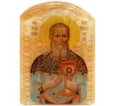 Иконы Икона настольная из селенита «Иоанн Кронштадтский» (4,5 х 6,5 см)